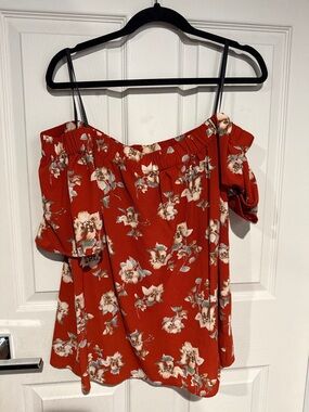 Floral Off-Shoulder Blouse in Rust Red